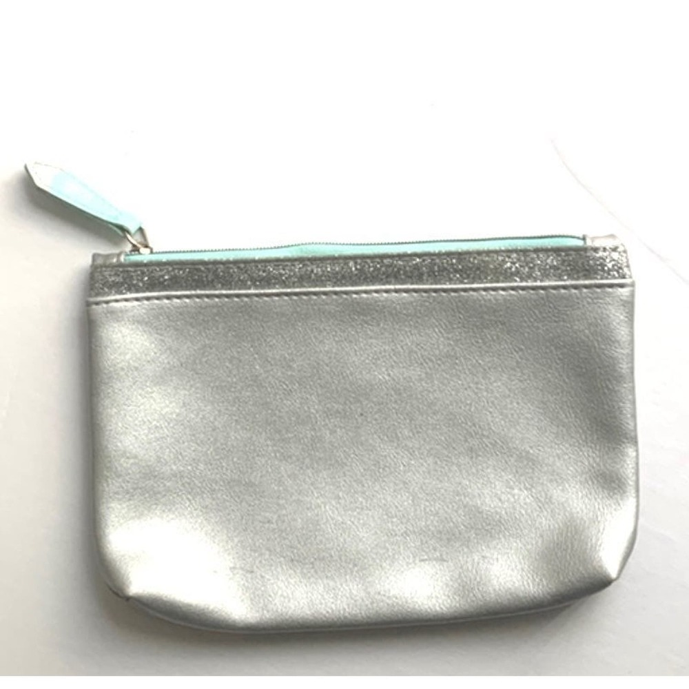 Ipsy MakeUp Accessories Tote Mini Bag Aqua Blue Silver Embellished Sparkly Logo